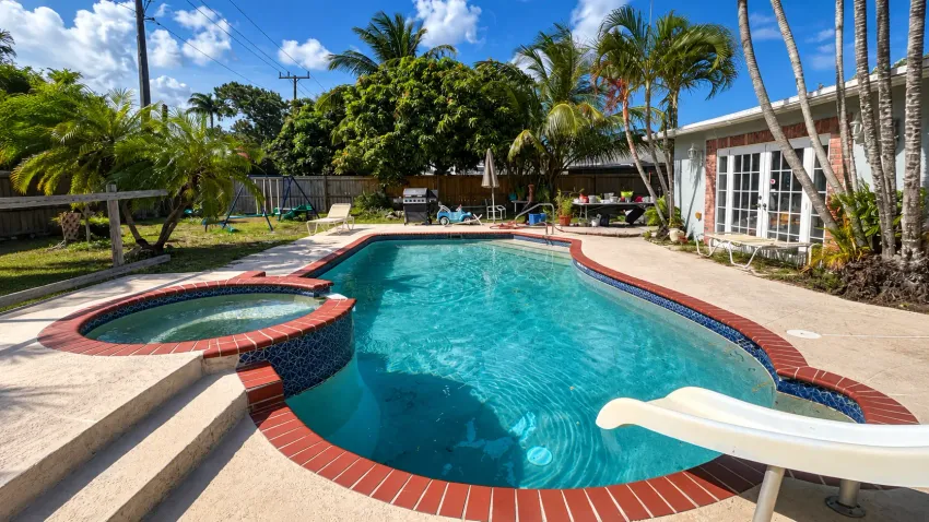 The restored pool with crystal-clear blue water